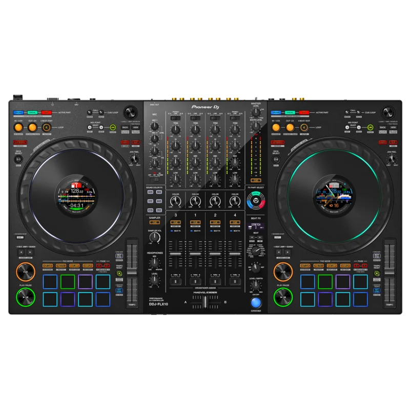 flx10-controladora-pioneer-4-canales-rekorbox-conexiones-vista-top-cenital DDJFLX10 Controladora DJ Pioneer DJ Imagen 1