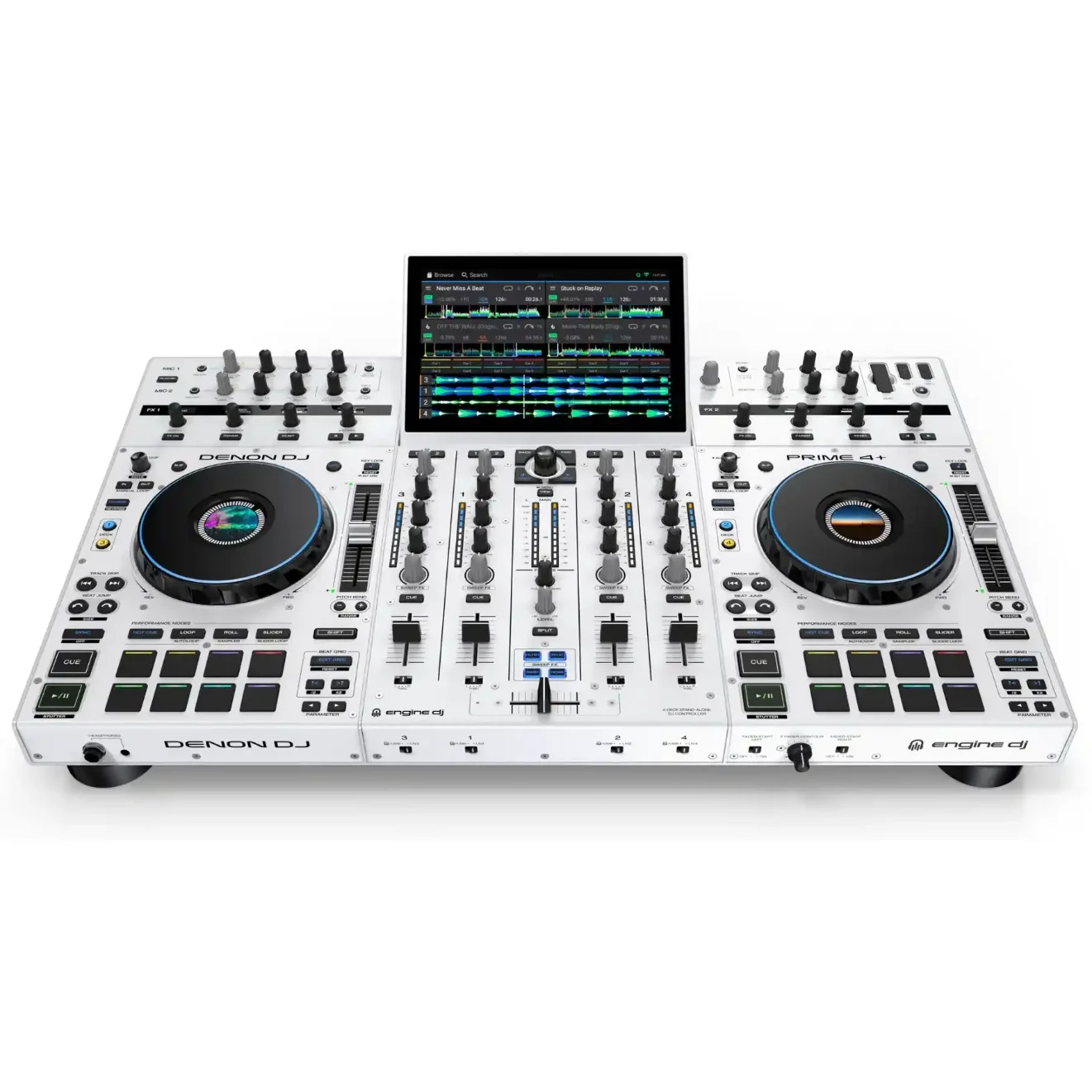 Controladora Denon DJ Prime 4+ blanca, parte del catálogo inMusic tras las compras de 2014 y 2016