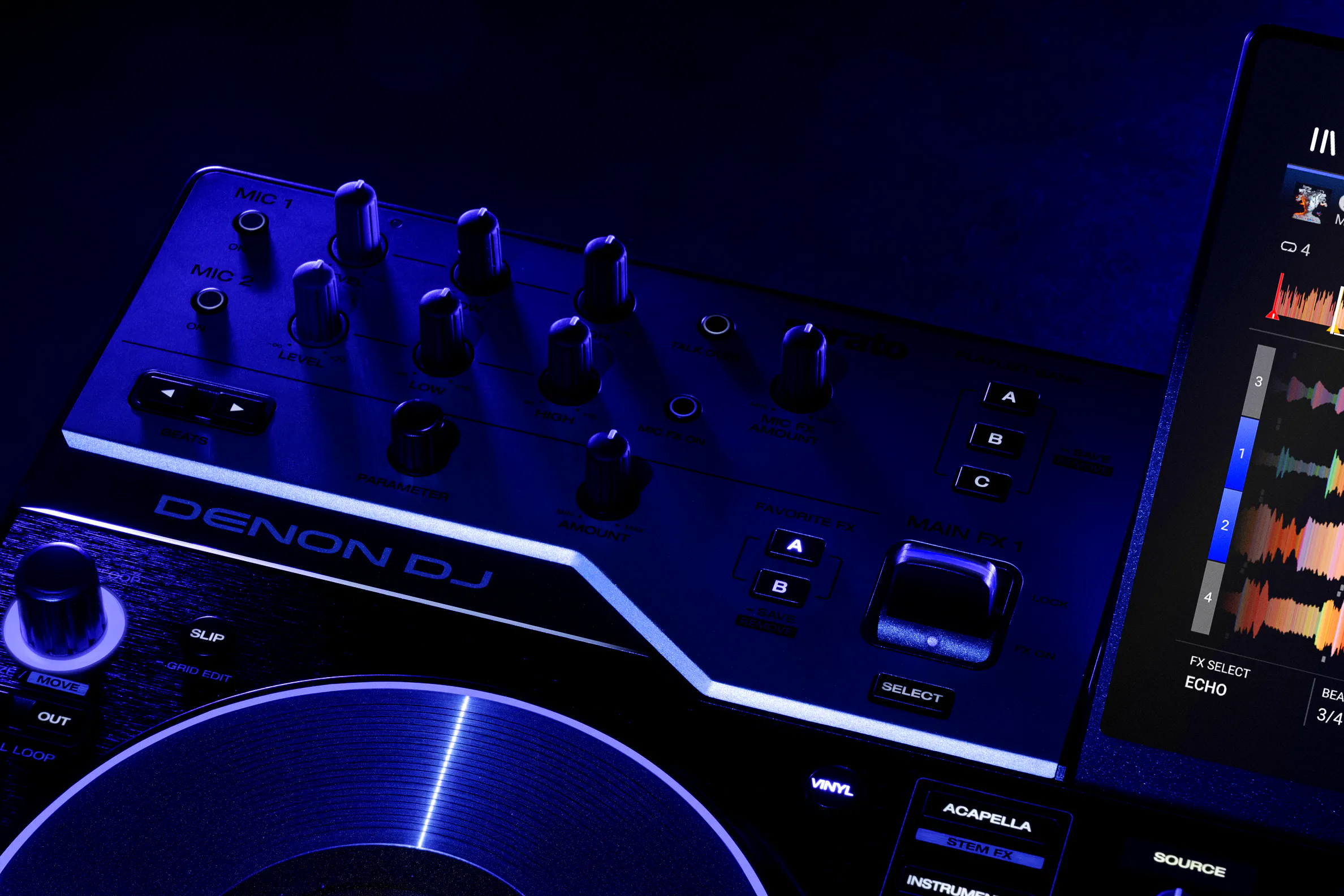 Controles de micrófono y efectos de la Denon DJ PRIME 4 G2