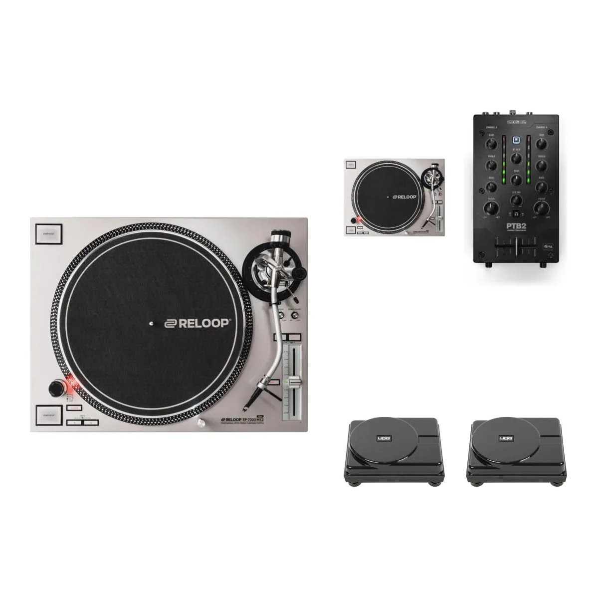 Pack Scratch Reloop — 2× RP-7000 MK2 + PTB2 + cubiertas Pack Scratch Reloop — 2× RP-7000 MK2 + PTB2 + cubiertas